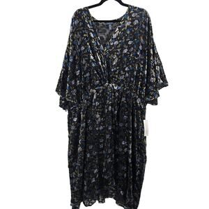 ModCloth Dress 4X Black Floral Velvet Wrap Kimono Plus Boho Grunge Texture Work
